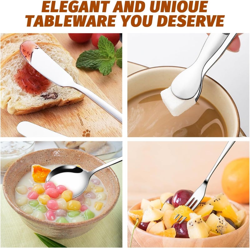 Mlurcu Cheese Butter Spreader Knife Set Charcuterie Accessories Charcuterie Boards Accessories Charcuterie Utensils Stainless Steel Spreader Knives Small Serving Tongs Mini Forks and Spoons for Pastry Making - Image 5